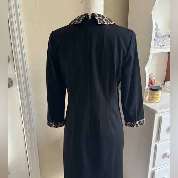 Talbots Black Dress with Animal Print Cuffs - Picture 2 of 4